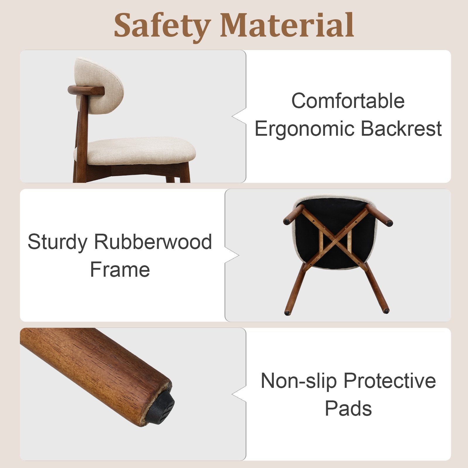 Light Camel Flannelette Upholstered Dining Chair With Walnut Solid Wood Legs, Armless Chair Set Of 4 For Kitchen, Restaurant, Living, Meeting Room_voghion.com